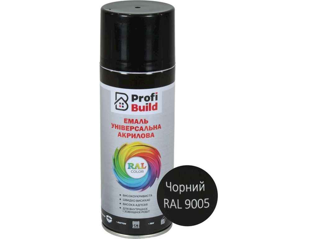 Фарба аерозольна 400мл чорний акрилова універсальна RAL 9005 ТМ PROFI BUILD Фарба аерозольна 400мл чорний акрилова універсальна RAL 9005 ТМ PROFI BUILD
