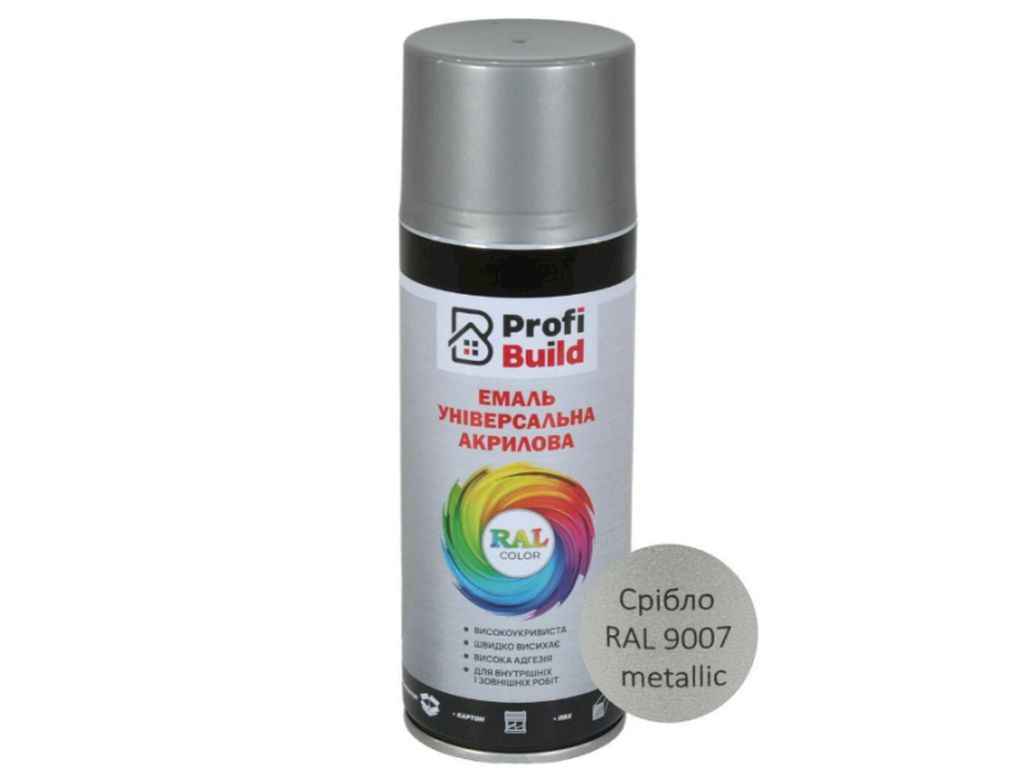 Фарба аерозольна 400мл срібло metallic акрилова універсальна RAL 9007 ТМ PROFI BUILD Фарба аерозольна 400мл срібло metallic акрилова універсальна RAL 9007 ТМ PROFI BUILD