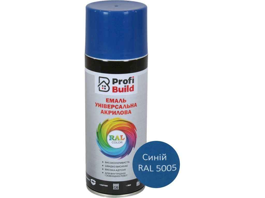 Фарба аерозольна 400мл синій акрилова універсальна RAL 5005 ТМ PROFI BUILD Фарба аерозольна 400мл синій акрилова універсальна RAL 5005 ТМ PROFI BUILD