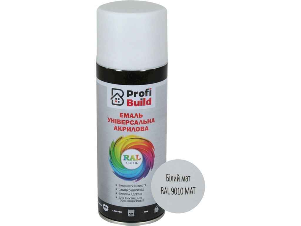 Фарба аерозольна 400мл білий акрилова універсальна матовий RAL 9010 MAT ТМ PROFI BUILD Фарба аерозольна 400мл білий акрилова універсальна матовий RAL 9010 MAT ТМ PROFI BUILD