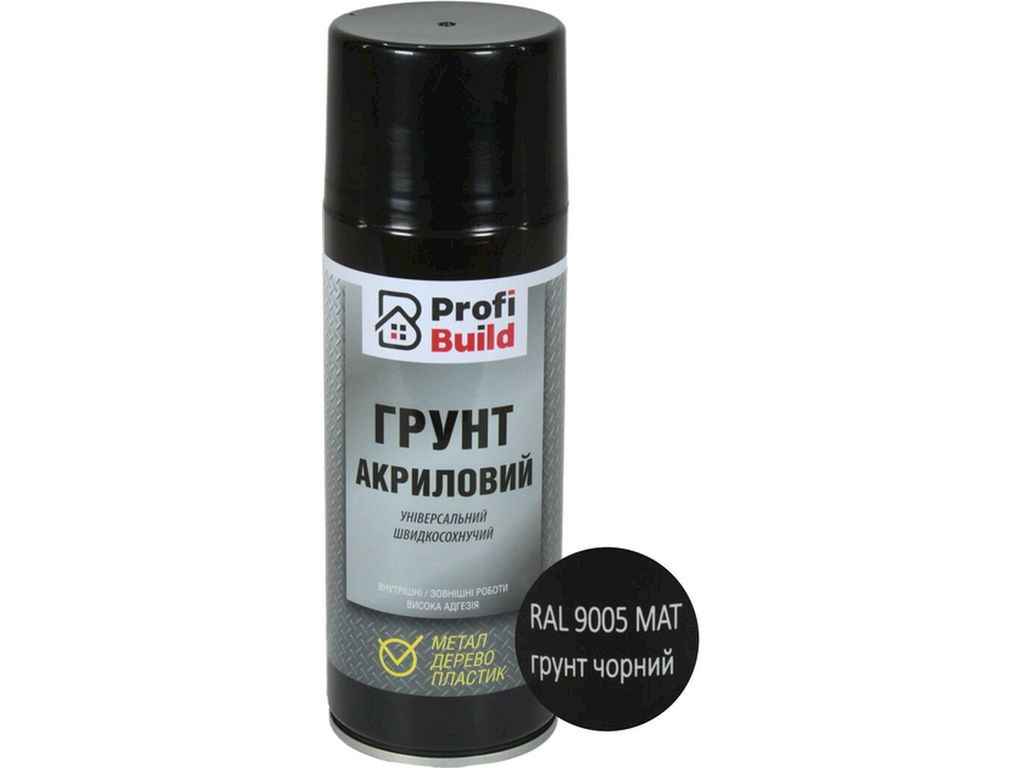 Грунт аерозольний 400мл чорний акриловий універсальний матовий RAL 9005 MAT ТМ PROFI BUILD Грунт аерозольний 400мл чорний акриловий універсальний матовий RAL 9005 MAT ТМ PROFI BUILD