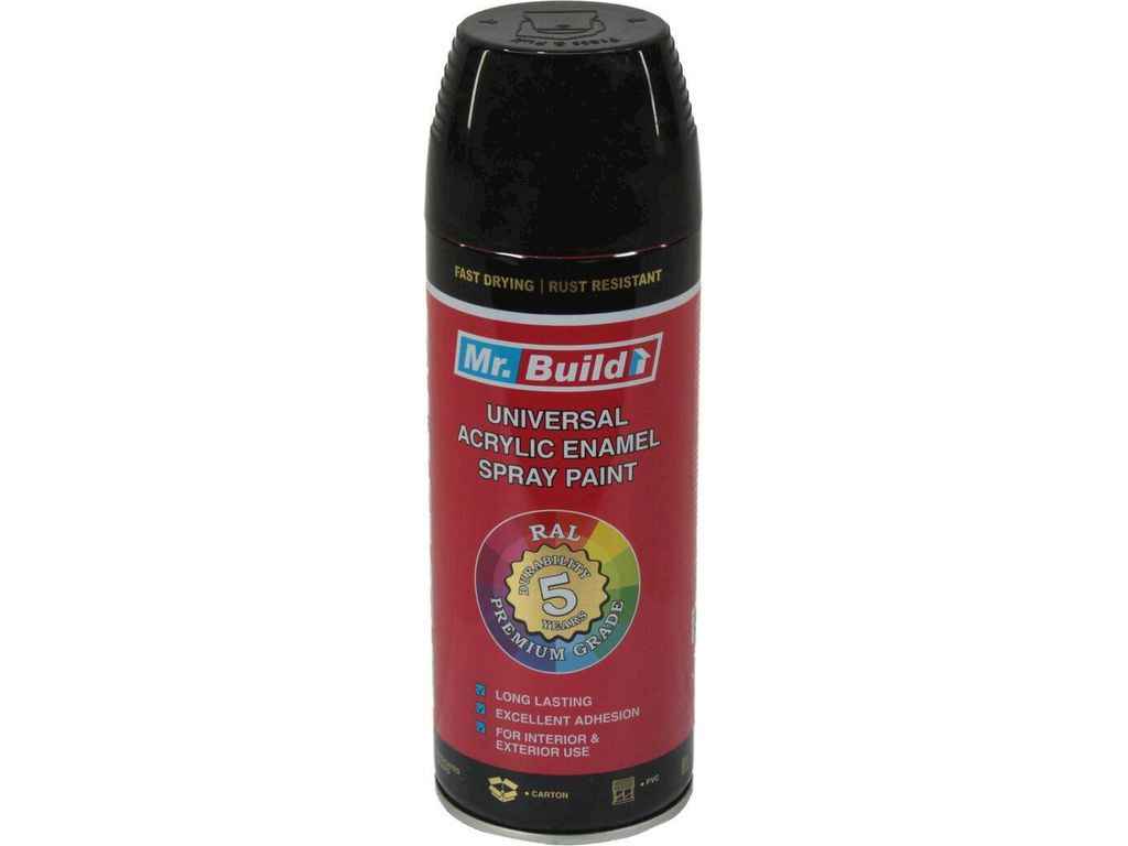 Фарба аерозольна 400мл чорний акрилова універсальна №02 RAL 9005 ТМ MR. BUILD Фарба аерозольна 400мл чорний акрилова універсальна №02 RAL 9005 ТМ MR. BUILD