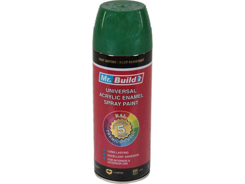 Фарба аерозольна 400мл темно-зелений акрилова універсальна №10 RAL 6005 ТМ MR. BUILD Фарба аерозольна 400мл темно-зелений акрилова універсальна №10 RAL 6005 ТМ MR. BUILD