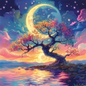 Алмазна мозаїка "Дерево в місячному сяйві" BH019 неповна викладка 25х25 см. Зображення №2