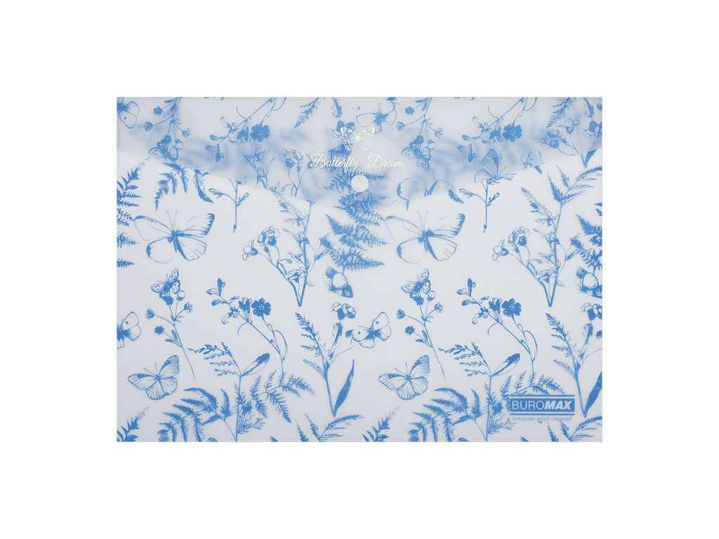 Папка на кнопці конверт ARABESKI А4 пластик блакитний ТМ BUROMAX Папка на кнопці конверт ARABESKI А4 пластик блакитний ТМ BUROMAX