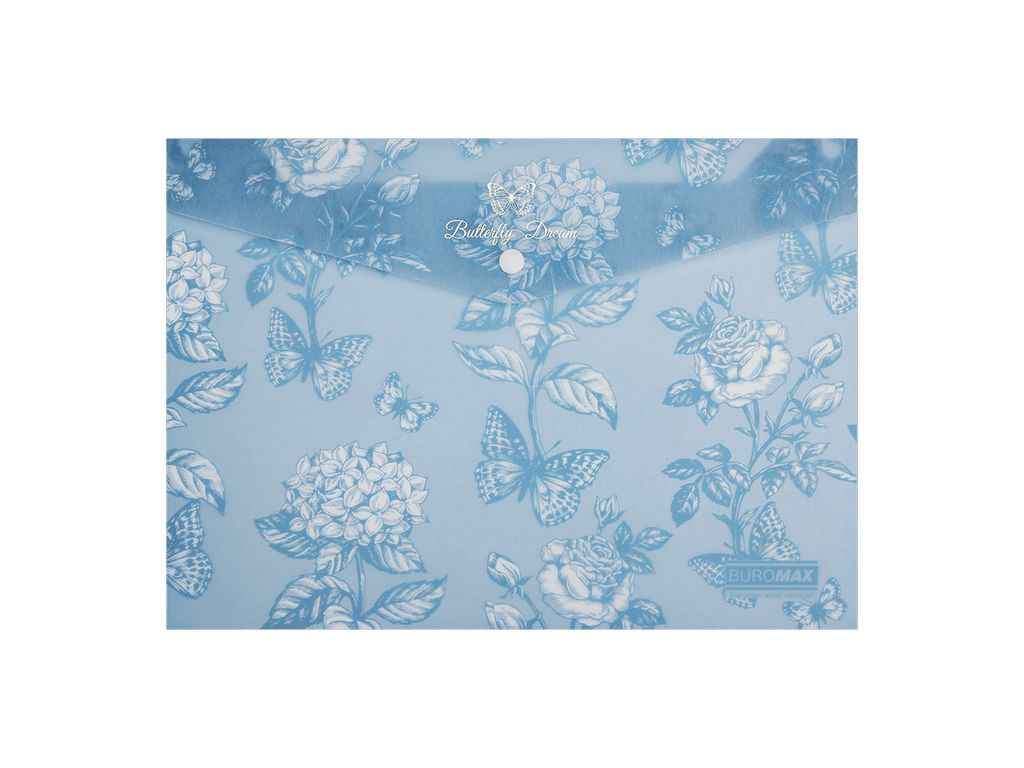 Папка на кнопці конверт ARABESKI А4 пластик синьо-сірий ТМ BUROMAX Папка на кнопці конверт ARABESKI А4 пластик синьо-сірий ТМ BUROMAX