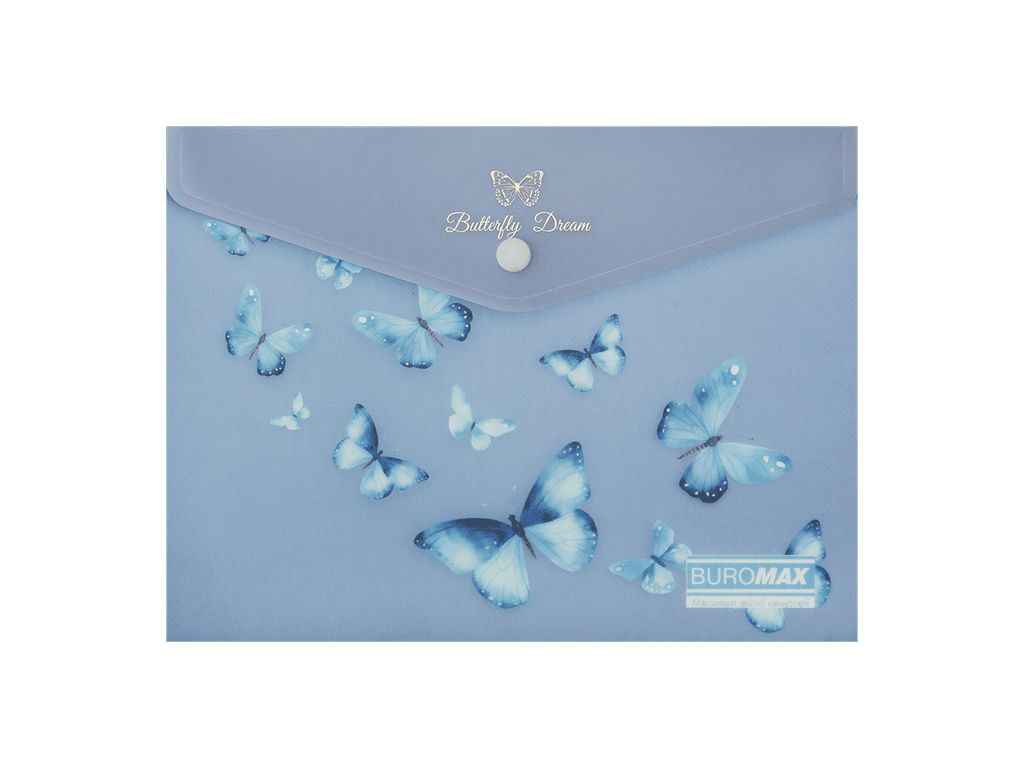 Папка на кнопці конверт ARABESKI А5 пластик синій електрик ТМ BUROMAX Папка на кнопці конверт ARABESKI А5 пластик синій електрик ТМ BUROMAX