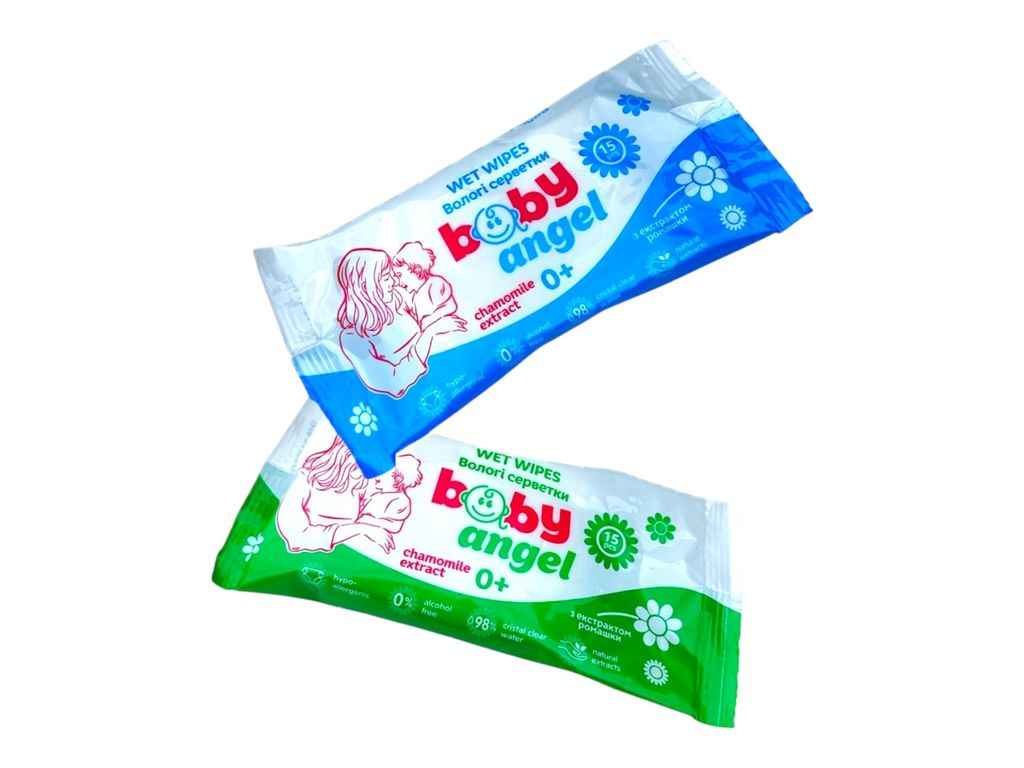 Вологі серветки 15шт BABY (зелена) ТМ BABY ANGEL Вологі серветки 15шт BABY (зелена) ТМ BABY ANGEL