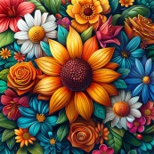 Алмазна мозаїка "Квіти" BH030 неповна викладка 25х25 см. Зображення №2