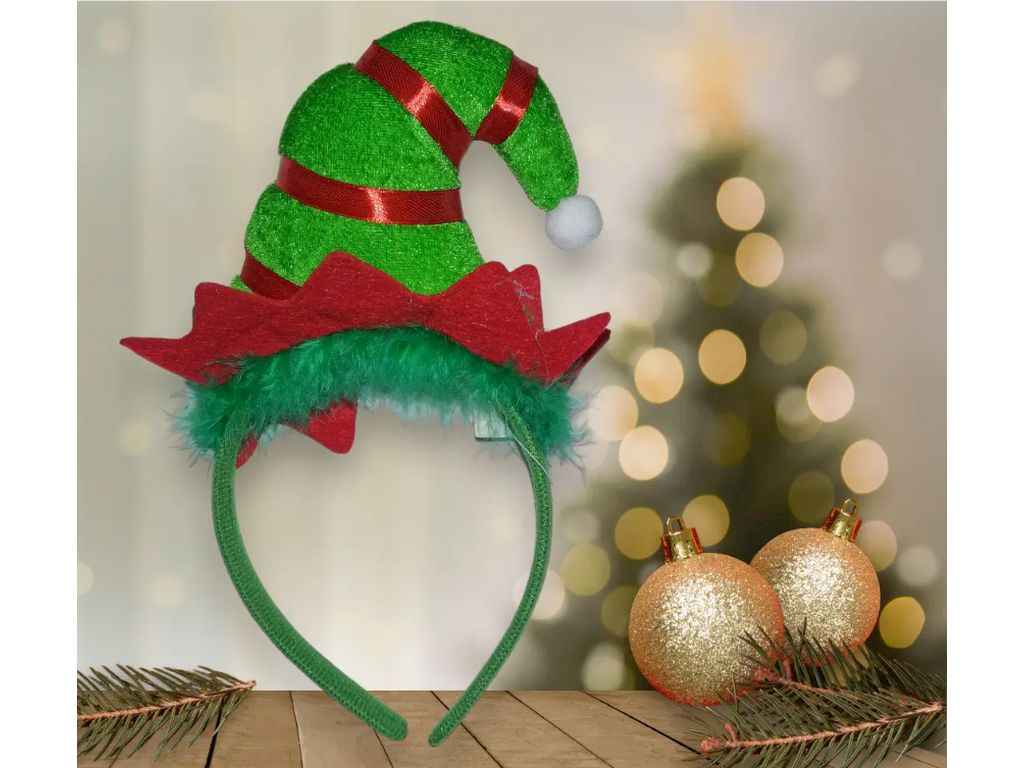 Обруч для волосся зелений новорічний із шапочкою ельфа ТМ TLT Обруч для волосся зелений новорічний із шапочкою ельфа ТМ TLT