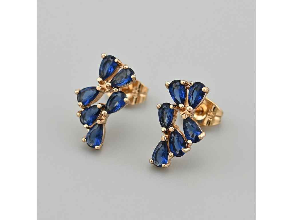Сережки пусети Кетті 53815 розмір 16х10мм сині фіаніти вага 2.4г позолота 18К ТМ XUPING Сережки пусети Кетті 53815 розмір 16х10мм сині фіаніти вага 2.4г позолота 18К ТМ XUPING