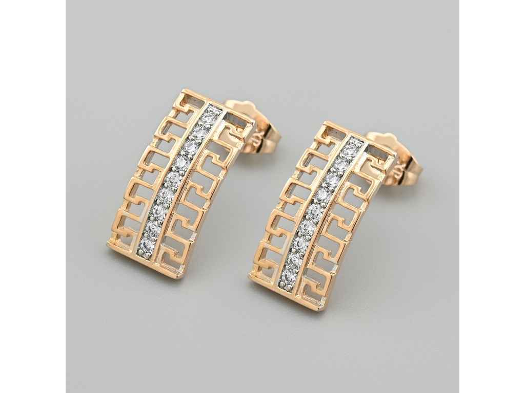 Сережки пусети з родіюванням 48797 розмір 19х9мм білі фіаніти вага 2.7г позолота 18К ТМ XUPING Сережки пусети з родіюванням 48797 розмір 19х9мм білі фіаніти вага 2.7г позолота 18К ТМ XUPING