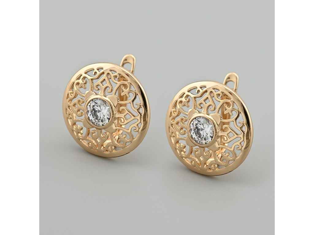 Сережки англійська застібка Ханамі 56030 розмір 17х17мм білі фіаніти вага 3.9г позолота 18К ТМ XUPING Сережки англійська застібка Ханамі 56030 розмір 17х17мм білі фіаніти вага 3.9г позолота 18К ТМ XUPING