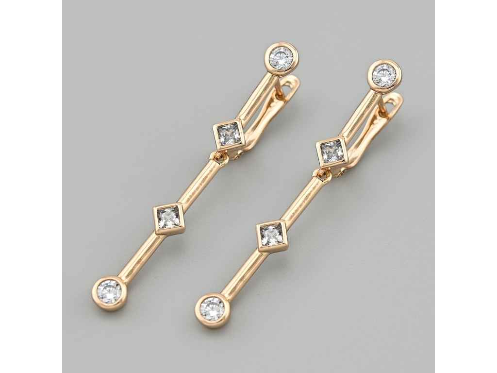 Сережки підвіски-пусети Феофіла 55684 розмір 45х5мм білі фіаніти вага 3.9г позолота 18К ТМ XUPING Сережки підвіски-пусети Феофіла 55684 розмір 45х5мм білі фіаніти вага 3.9г позолота 18К ТМ XUPING