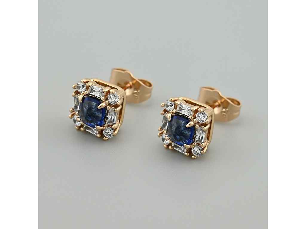 Сережки пусети Легенда 55839 9*9мм сині фіаніти 3,0г позолота 18К ТМ XUPING Сережки пусети Легенда 55839 9*9мм сині фіаніти 3,0г позолота 18К ТМ XUPING