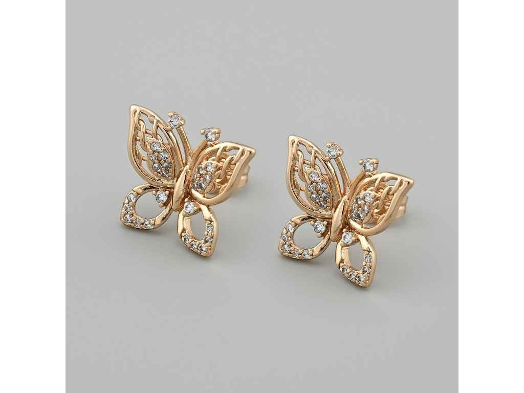 Сережки пусети Метелики 55832 15*17мм білі фіаніти 3,3г позолота 18К ТМ XUPING Сережки пусети Метелики 55832 15*17мм білі фіаніти 3,3г позолота 18К ТМ XUPING