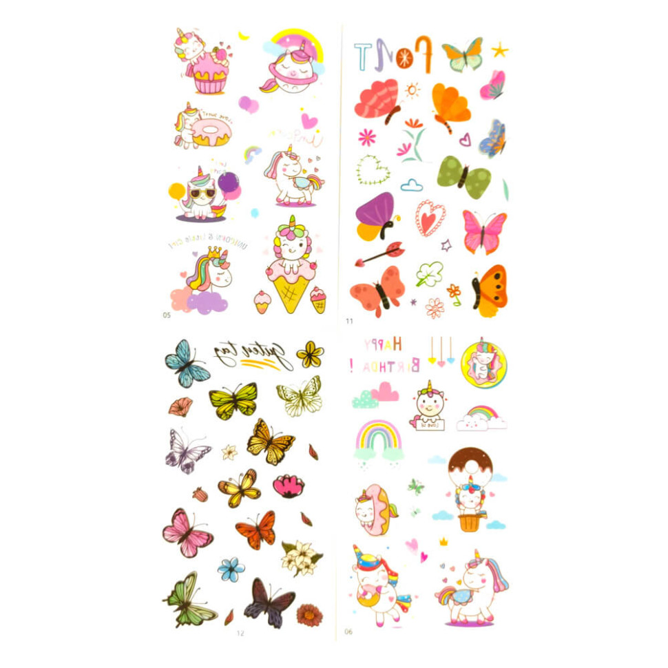 Набор детских временных тату «Бабочки и единороги» tattoo-kids-mini-set-unico Набор детских временных тату «Бабочки и единороги» tattoo-kids-mini-set-unico