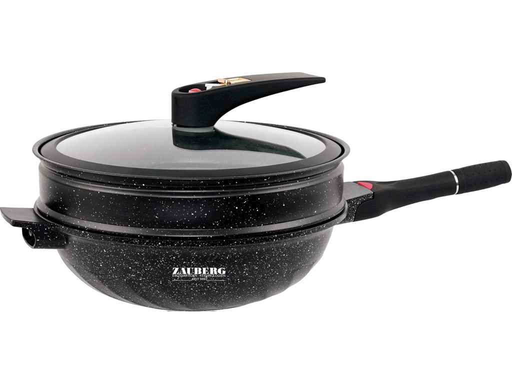 Сковорода Вок/Сотейник/Пароварка 3в1 32см з мармуровим покриттям та кришкою 1332 BL ТМ ZAUBERG Сковорода Вок/Сотейник/Пароварка 3в1 32см з мармуровим покриттям та кришкою 1332 BL ТМ ZAUBERG