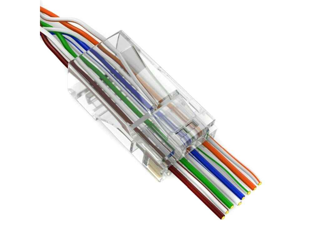 Конектор Джек RJ-45 8P8C UTP Cat-5 (100шт/уп) для наскрізного підключення ТМ MERLION Конектор Джек RJ-45 8P8C UTP Cat-5 (100шт/уп) для наскрізного підключення ТМ MERLION