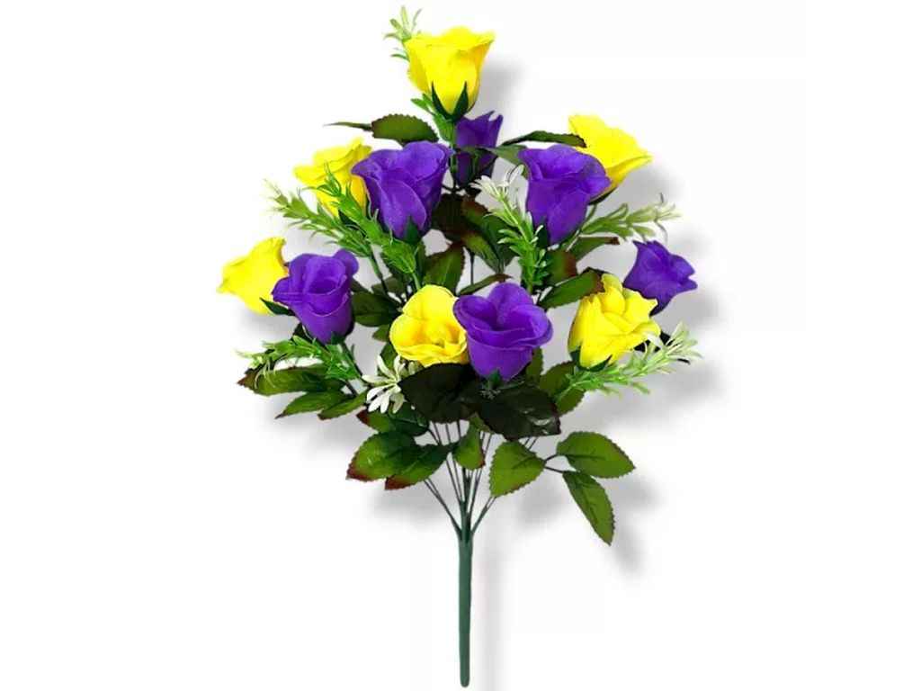 Букет штучних квітів шовк h-50см г-12 р-5,см жовто-фіолетовий арт.979/1 ТМ КИТАЙ Букет штучних квітів шовк h-50см г-12 р-5,см жовто-фіолетовий арт.979/1 ТМ КИТАЙ
