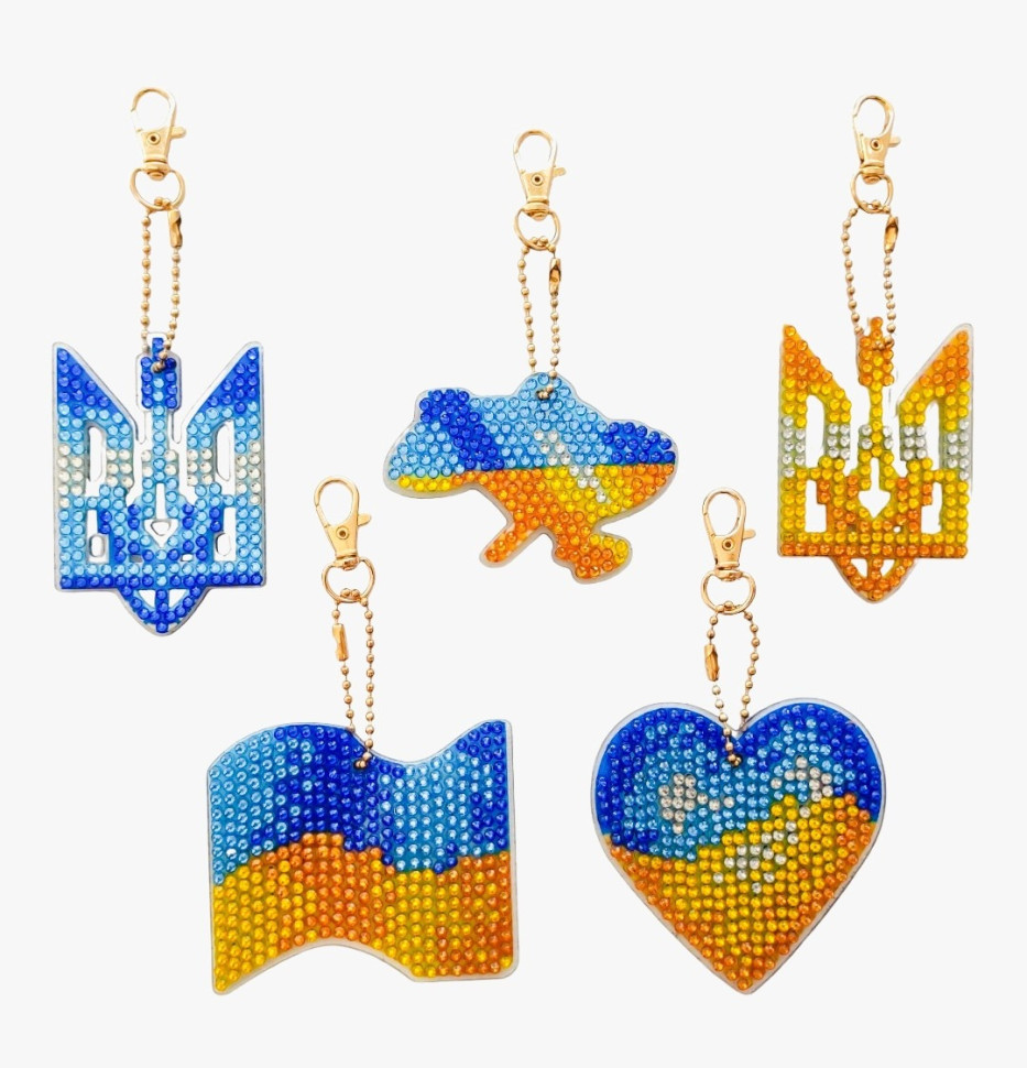 Набор брелков алмазная выкладка "Символы Украины" BR38, 5 шт Набор брелков алмазная выкладка "Символы Украины" BR38, 5 шт