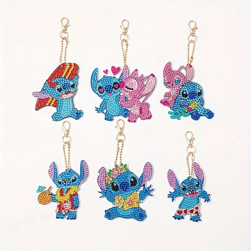 Набор брелков алмазная выкладка "Стич" BR44, 6 шт, с инструментами Набор брелков алмазная выкладка "Стич" BR44, 6 шт, с инструментами