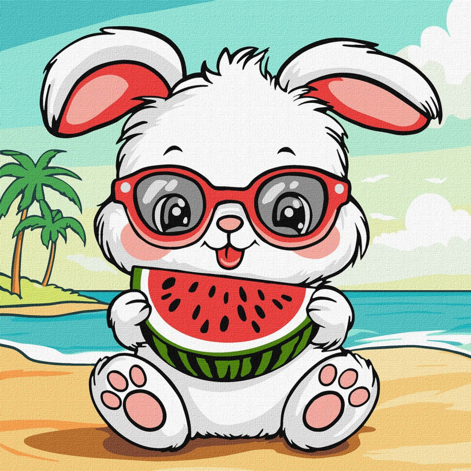 Картина по номерам "Лето. Зайчик с арбузом" KHO1257, 25х25 см Картина по номерам "Лето. Зайчик с арбузом" KHO1257, 25х25 см