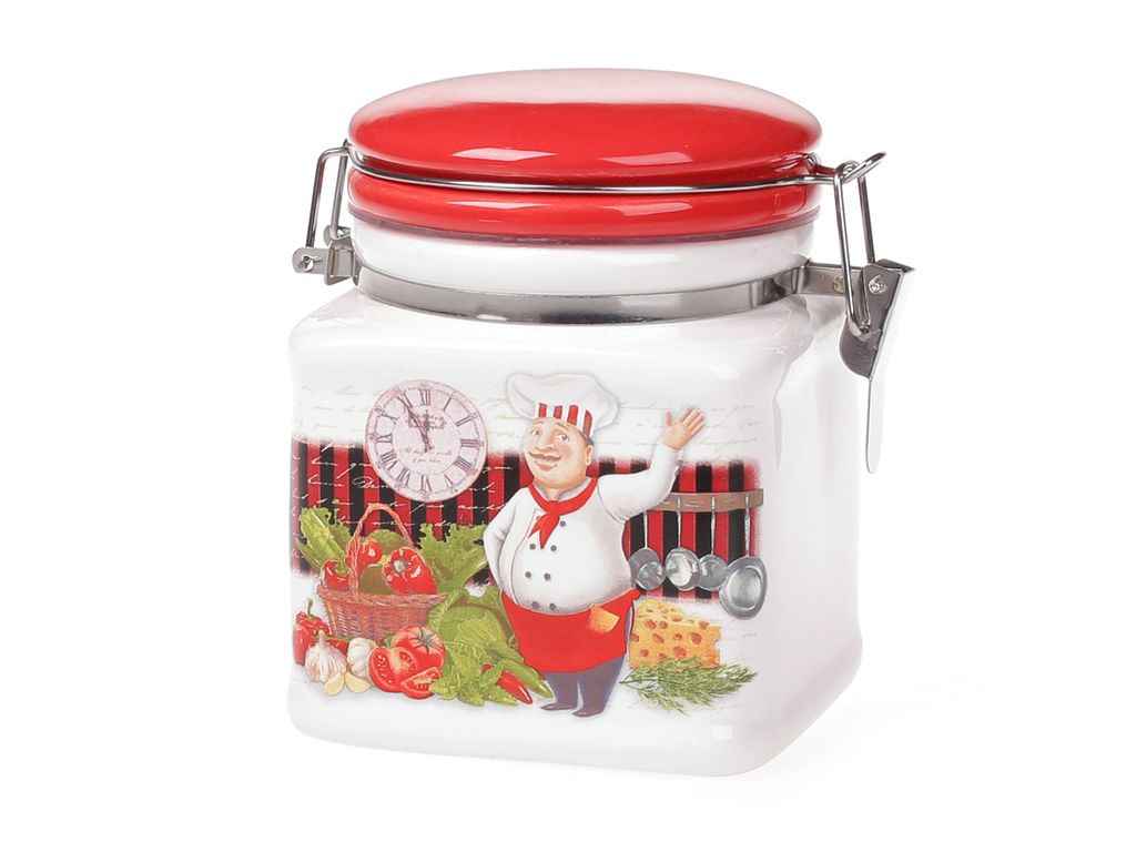 Банка 450мл квадратна керамічна на металевій затяжці Шеф ТМ BONADI Банка 450мл квадратна керамічна на металевій затяжці Шеф ТМ BONADI