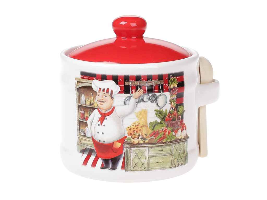 Банка 450мл керамічна з деревяною ложкою, Шеф ТМ BONADI Банка 450мл керамічна з деревяною ложкою, Шеф ТМ BONADI