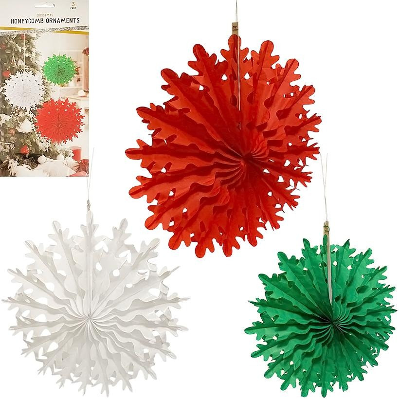 Набір підвісних паперових новорічних прикрас "Сніжинка" Bambi CG-9, 3 шт Набір підвісних паперових новорічних прикрас "Сніжинка" Bambi CG-9, 3 шт