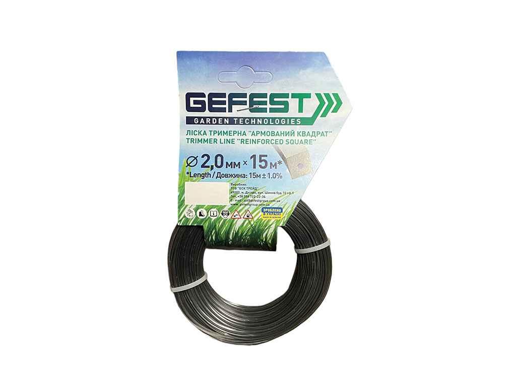 Ліска для підстригання трави армований Квадрат (2,0мм*15м) ТМ GEFEST Ліска для підстригання трави армований Квадрат (2,0мм*15м) ТМ GEFEST