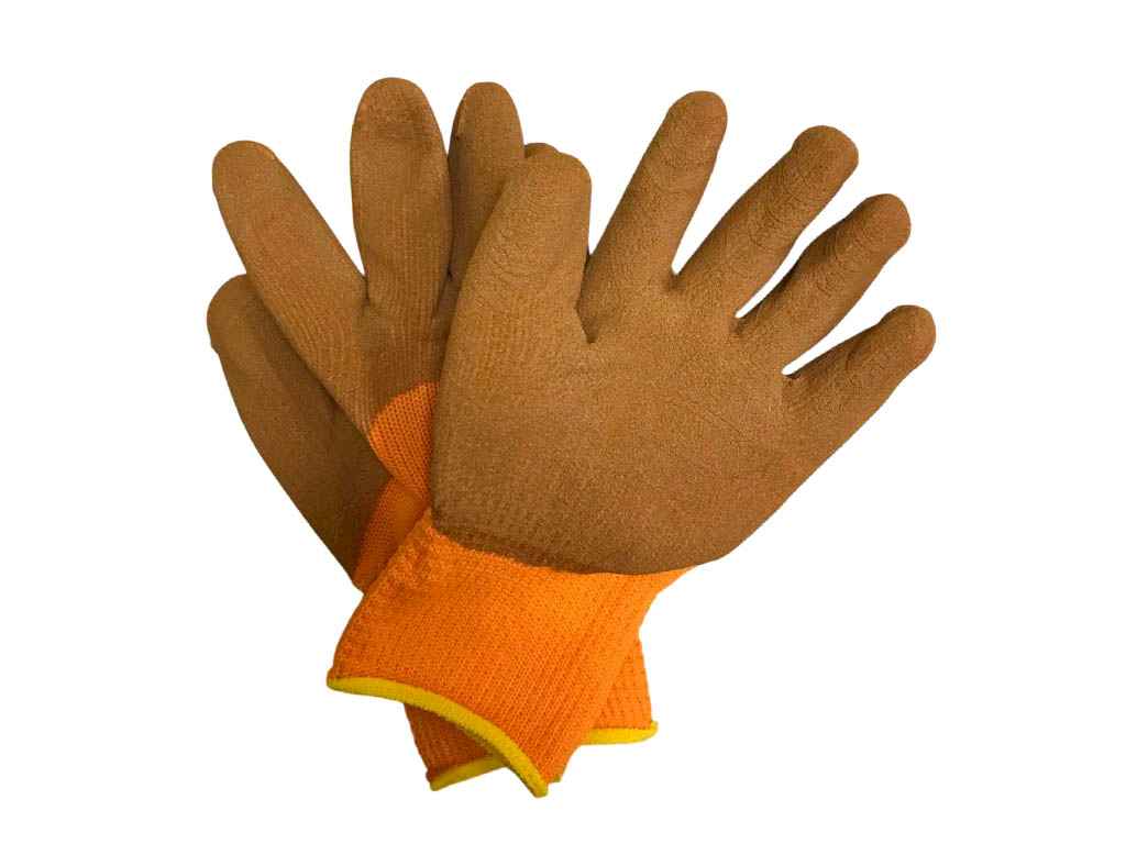 Перчатки робочі утеплені 10(XL) зі вспіненим коричневим латексним покриттям помаранчеві ТМ Китай Перчатки робочі утеплені 10(XL) зі вспіненим коричневим латексним покриттям помаранчеві ТМ Китай