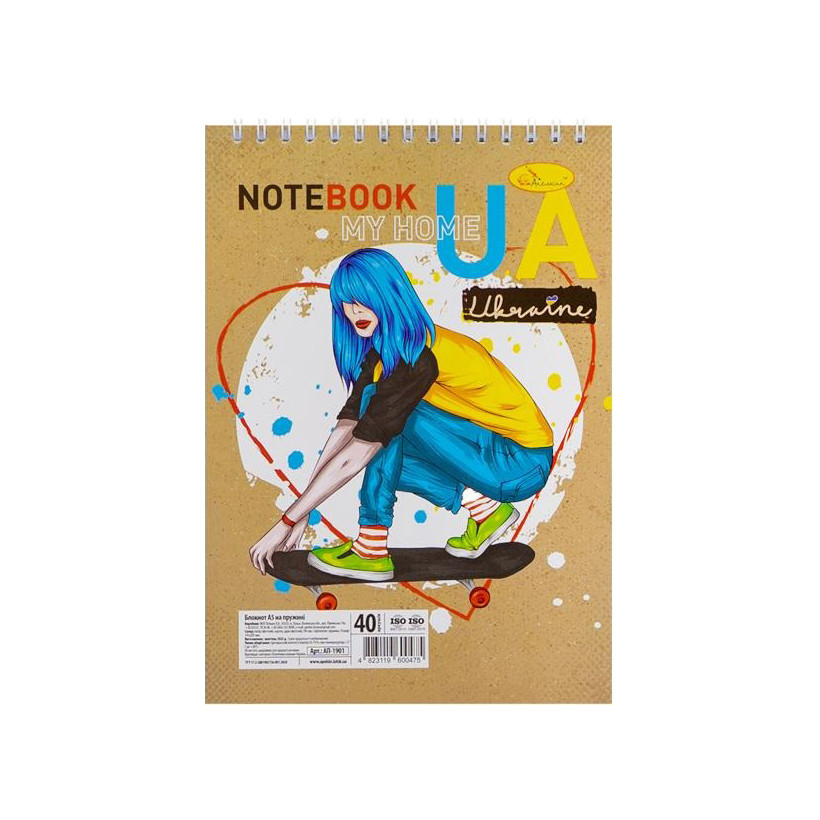 Блокнот А5 "Патріотичний" АП-1905-2, 40 аркушів, пружина зверху Блокнот А5 "Патріотичний" АП-1905-2, 40 аркушів, пружина зверху