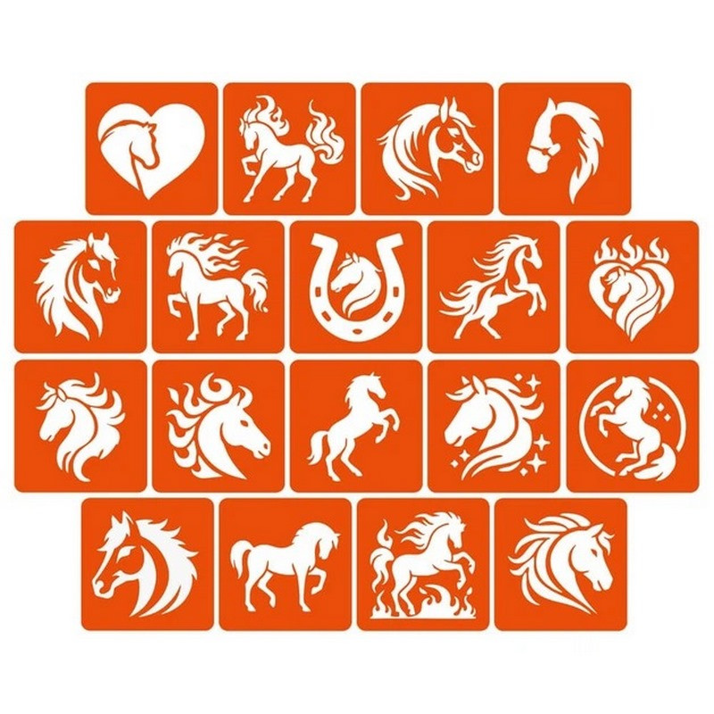 Набор трафаретов для био-тату "Лошади" horses_5x5_18_1, 5х5 см Набор трафаретов для био-тату "Лошади" horses_5x5_18_1, 5х5 см