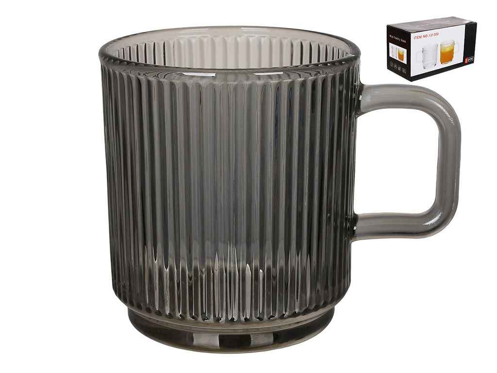 Чашка 2шт 350мл скляна ребриста сірий ТМ BONADI Чашка 2шт 350мл скляна ребриста сірий ТМ BONADI