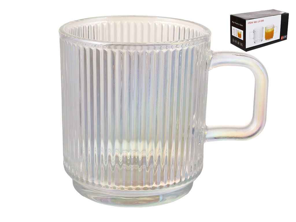 Чашка 2шт 350мл ребриста із прозорого скла з перламутром ТМ BONADI Чашка 2шт 350мл ребриста із прозорого скла з перламутром ТМ BONADI