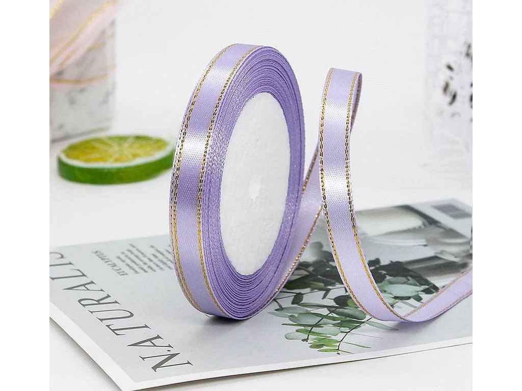 Стрічка атласна 0,6см * 23м бузковий із Золотим Люрексом арт.АБ-706 ТМ КИТАЙ Стрічка атласна 0,6см * 23м бузковий із Золотим Люрексом арт.АБ-706 ТМ КИТАЙ