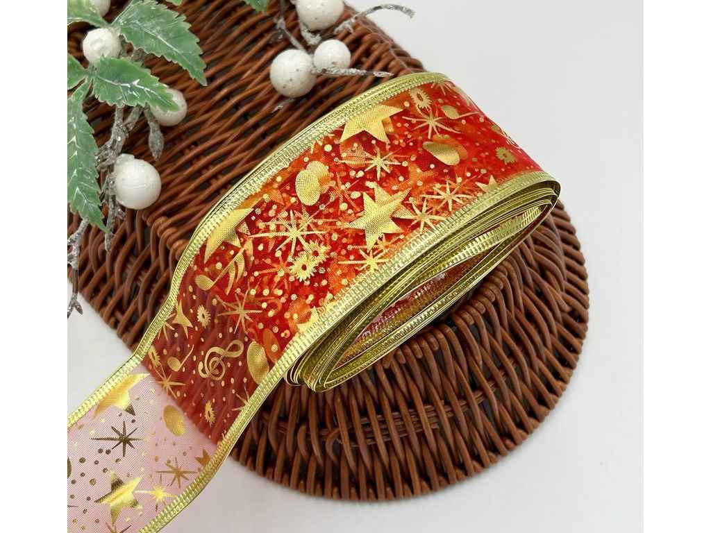 Стрічка Новорічний декоративна 5см 9м Червоний арт.№01 ТМ КИТАЙ Стрічка Новорічний декоративна 5см 9м Червоний арт.№01 ТМ КИТАЙ