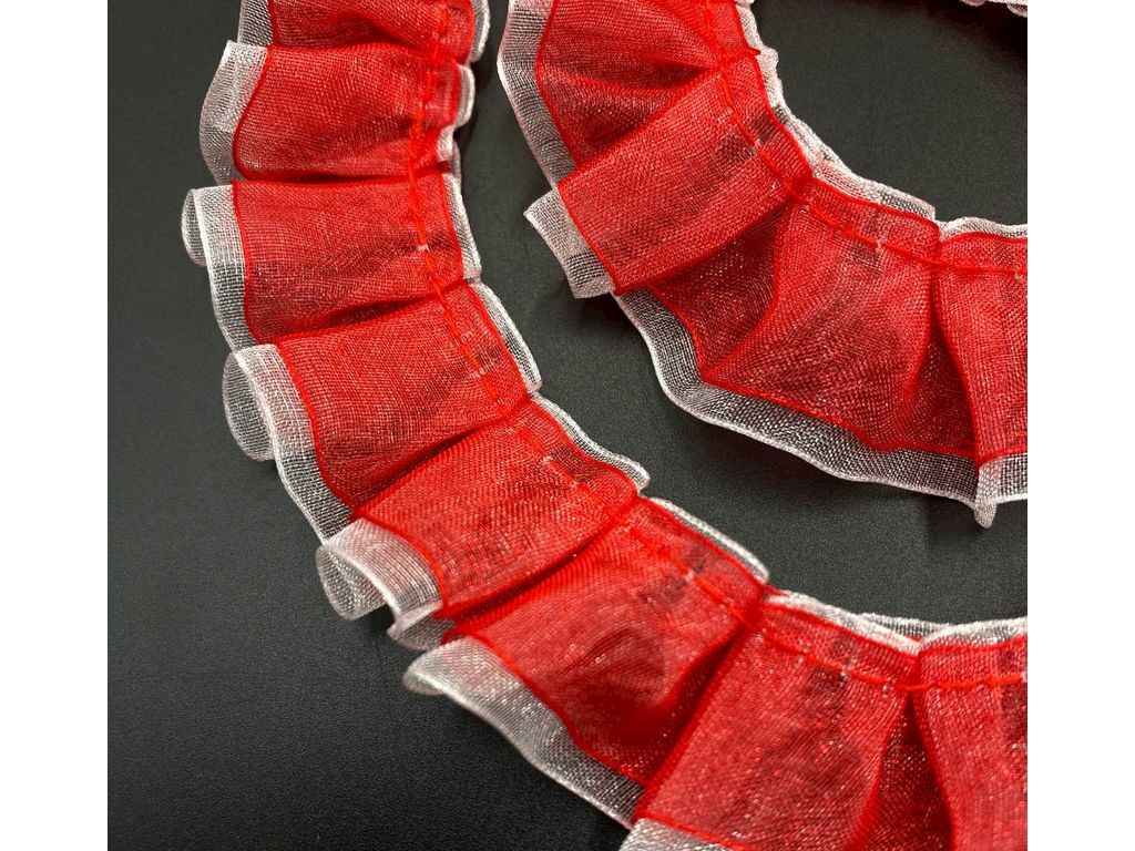 Тесьма 16,5м рюш 2,5см Червоний Білий арт.13 ТМКИТАЙ Тесьма 16,5м рюш 2,5см Червоний Білий арт.13 ТМКИТАЙ