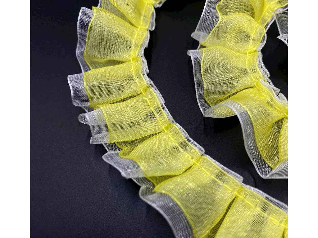 Тесьма 16,5м рюш 2,5см Жовтий Білий арт.10 ТМКИТАЙ Тесьма 16,5м рюш 2,5см Жовтий Білий арт.10 ТМКИТАЙ