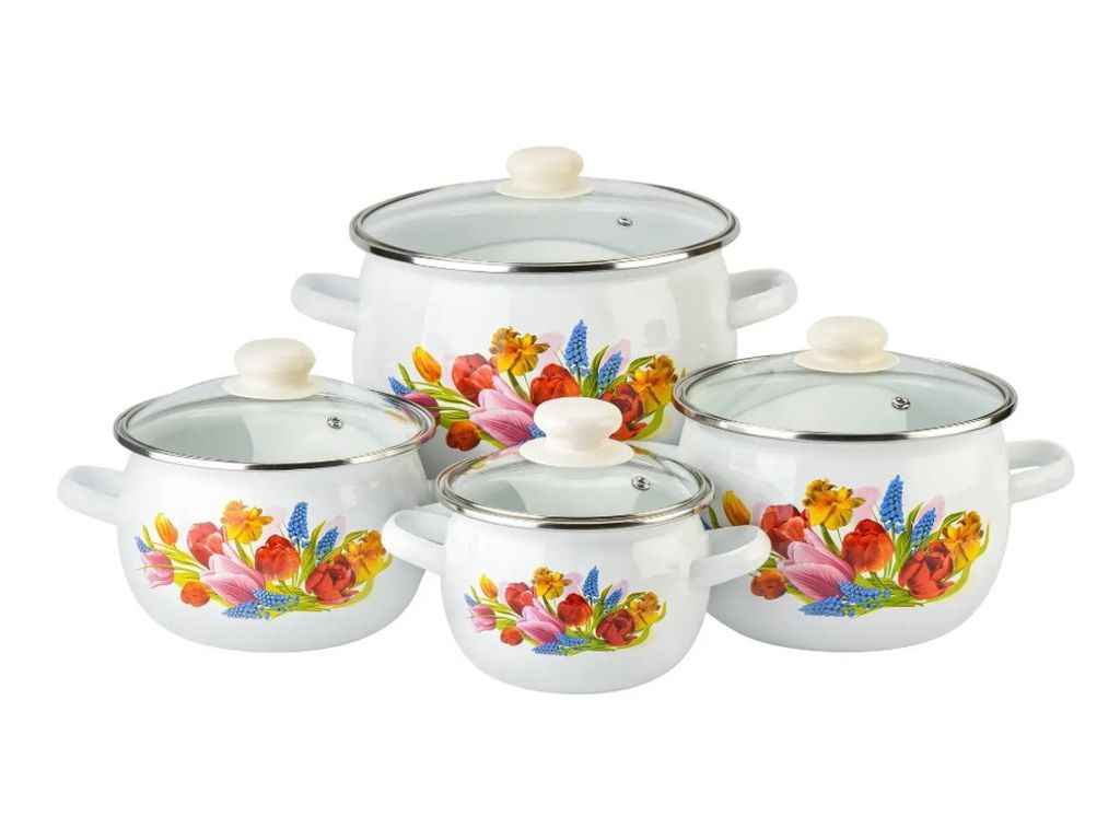 Набір посуду 4 предм. I6929 Весняний букет (біла) ТМ IDILIA Набір посуду 4 предм. I6929 Весняний букет (біла) ТМ IDILIA