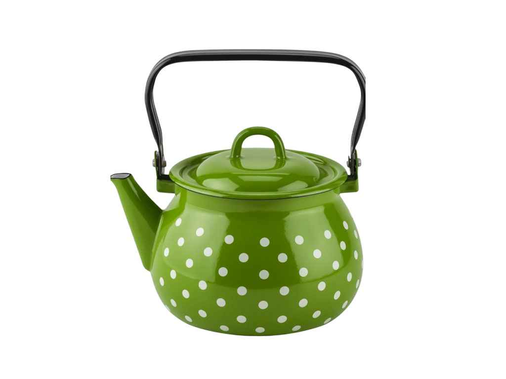Чайник емальований 2,5л з полою ручкою на кришці Полька (зелена) I27101 ТМ IDILIA Чайник емальований 2,5л з полою ручкою на кришці Полька (зелена) I27101 ТМ IDILIA