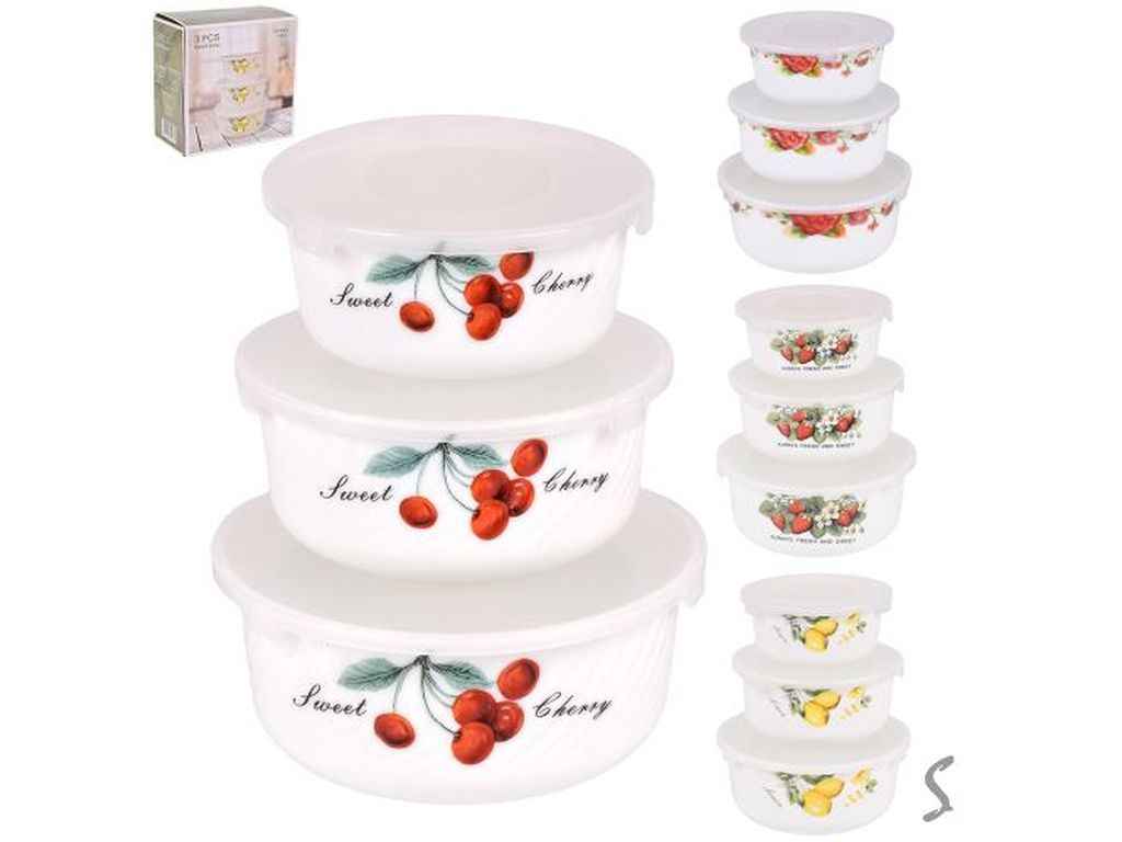 Набір салатників з кришкою 3шт склокераміка (14/16,5/19,5 ) R35386 асорті ТМ STENSON Набір салатників з кришкою 3шт склокераміка (14/16,5/19,5 ) R35386 асорті ТМ STENSON