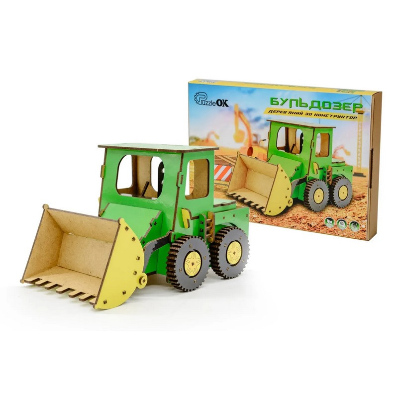 Дитячий дерев'яний 3D конструктор "Бульдозер" Puz-26918, 91 деталь Дитячий дерев'яний 3D конструктор "Бульдозер" Puz-26918, 91 деталь