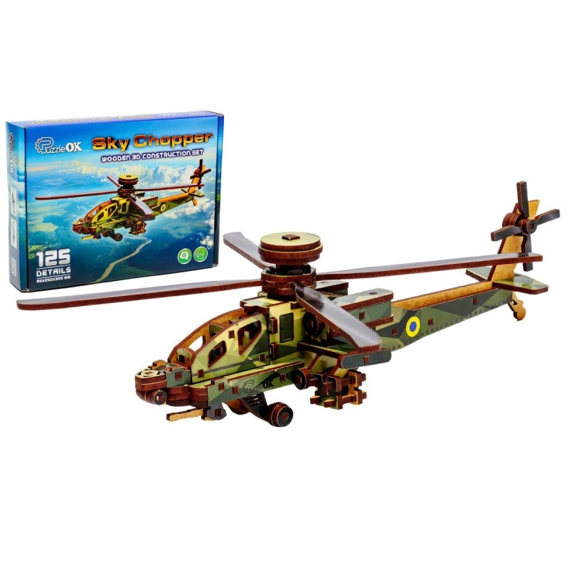 Дерев'яний 3D конcтруктор "Вертоліт" Puz-00954, 125 деталей Дерев'яний 3D конcтруктор "Вертоліт" Puz-00954, 125 деталей
