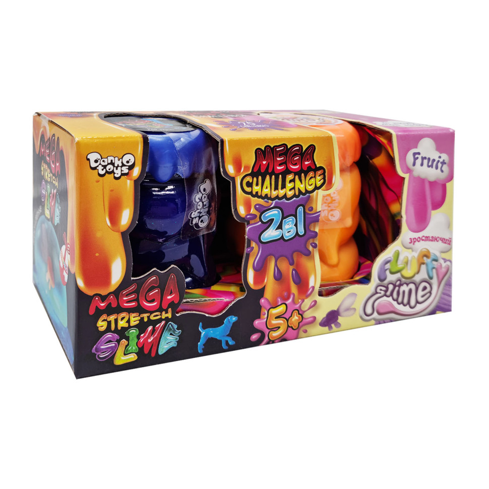 В'язка маса "2 в 1 "Mega Stretch Slime" та "Fluffy Slime" FLS-03-01U укр Синьо-жовтогарячий В'язка маса "2 в 1 "Mega Stretch Slime" та "Fluffy Slime" FLS-03-01U укр Синьо-жовтогарячий