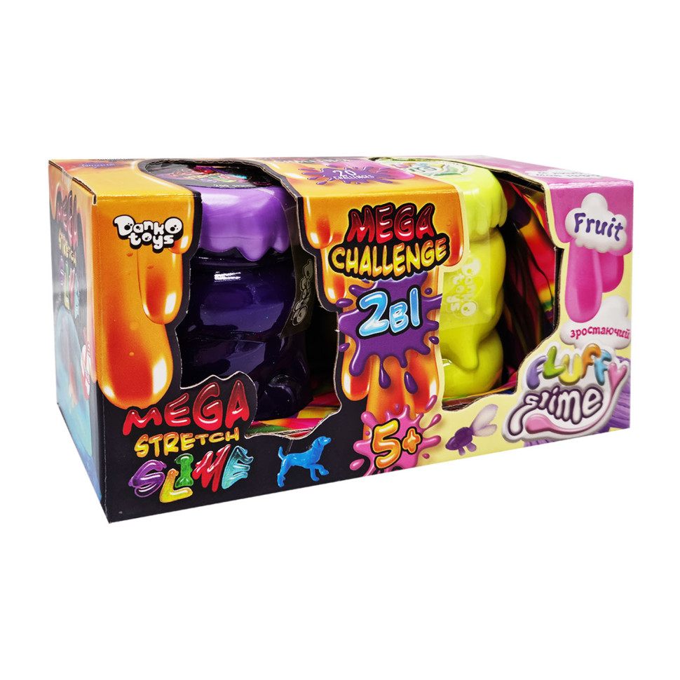 В'язка маса "2 в 1 "Mega Stretch Slime" та "Fluffy Slime" FLS-03-01U укр Фіолетово-жовтий В'язка маса "2 в 1 "Mega Stretch Slime" та "Fluffy Slime" FLS-03-01U укр Фіолетово-жовтий