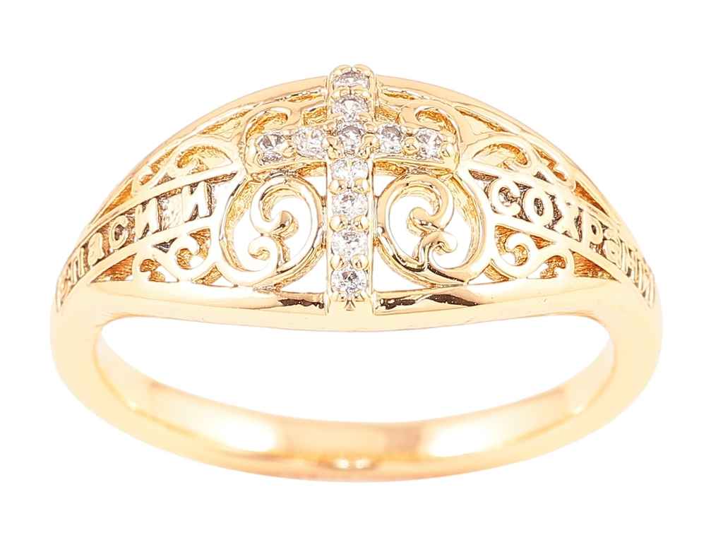 Каблучка Позолота 18K Напис «Спаси і Збережи» з Хрестом» (260925) р.19 ТМ Xuping Каблучка Позолота 18K Напис «Спаси і Збережи» з Хрестом» (260925) р.19 ТМ Xuping