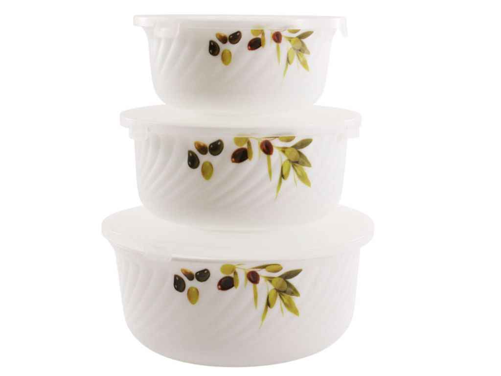 Набір салатників 3шт Olives (14х16х19см) з кришкою склокерам. ТМ LUMINES Набір салатників 3шт Olives (14х16х19см) з кришкою склокерам. ТМ LUMINES