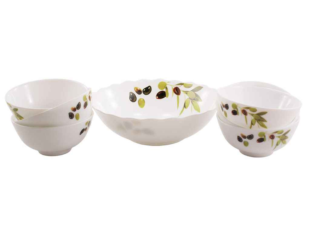 Набір салатників 7шт (830мл-1шт, 200мл-6шт) Olives склокерам. ТМ LUMINES Набір салатників 7шт (830мл-1шт, 200мл-6шт) Olives склокерам. ТМ LUMINES